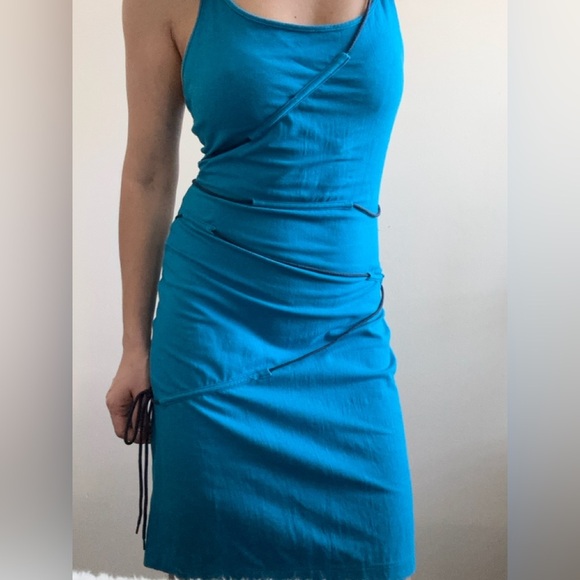 Vintage 90’s Y2K dress with ropes size M turquoise - Picture 1 of 15